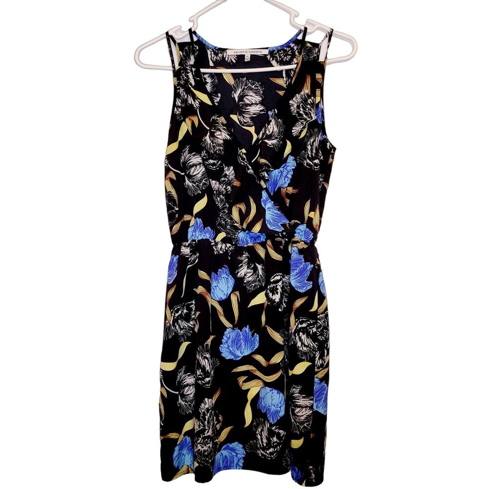 Collective Concepts black and blue dark floral ruffled dress Size Sm Boho Retro